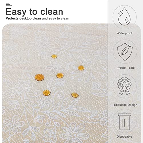 Image of Mulbozy 2 Pcs Plastic Lace Tablecloth, White Table Cloth for Wedding Party