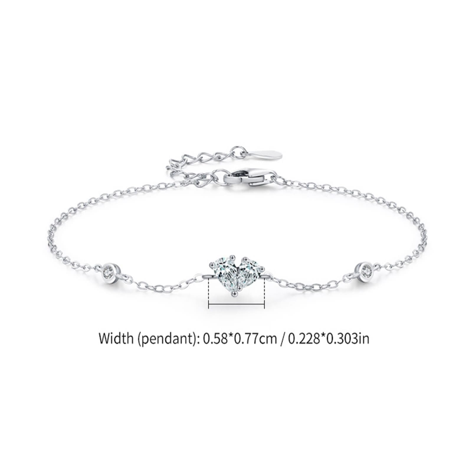 Pulsera Oro Blanco 9K / 14K / 18K Mujer, Corazón y Gota de Agua con Diamante Creado de 0,25 ct, Cadena Extensible 16 CM + 5 CM, Pulseras Mujer Ajustable Plata