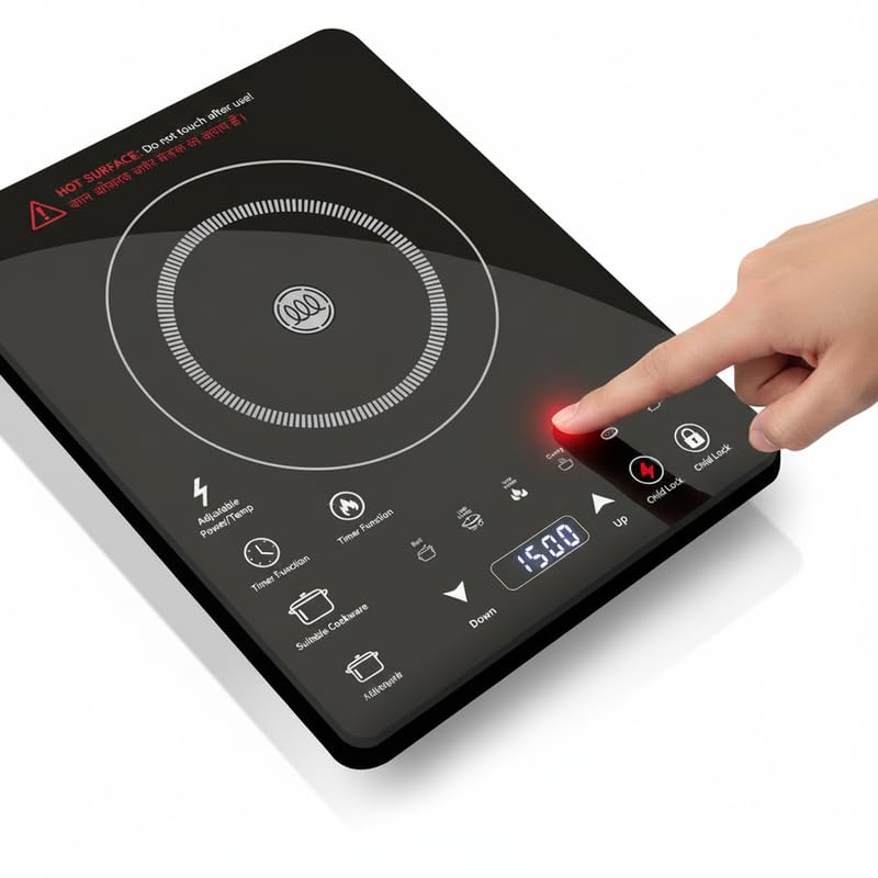 Image of Drumstone (15 Years Replacement Warranty) 2000W Portable Electric Induction Cooker - Fast Heating, Touch Control, Energy Efficient, Smart Temperature, Safety Lock, Compact & Portable Design