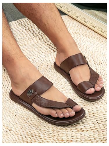 GORGLITTER Men's Beach Leather Double Band Studded Sandals Toe Post Flat Shoes Pu Slide Slippers3