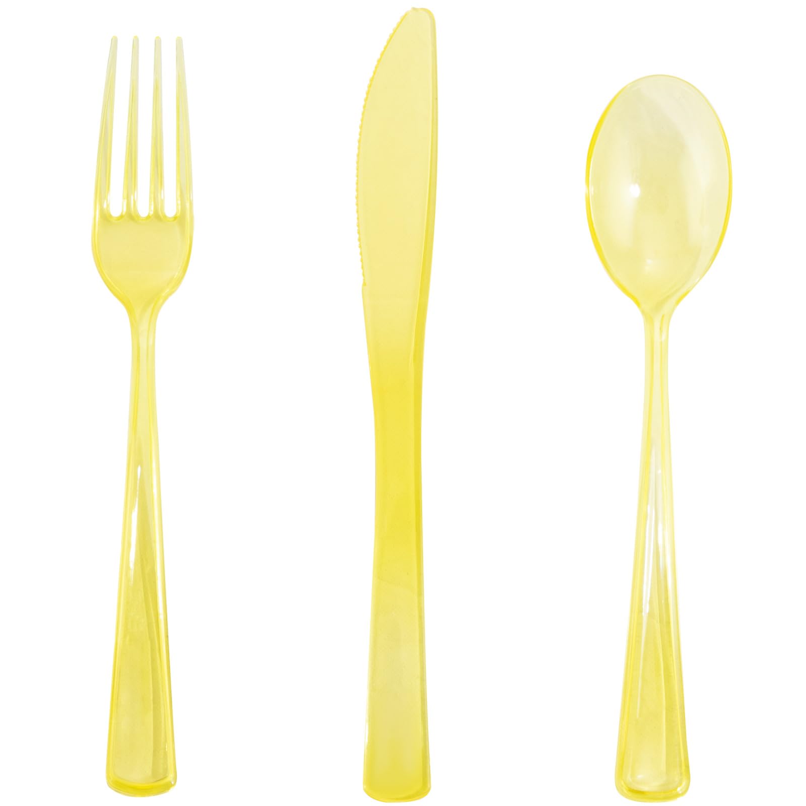WDF 180 Pieces Yellow Plastic Silverware Disposable - Clear Yellow Cutlery Sets 60 Forks, 60 Knives and 60 Spoons - Heavy Duty Utensils for Party, Wedding, Birthday