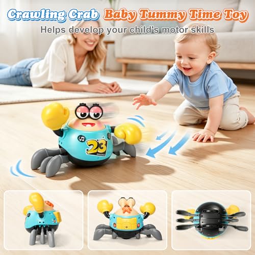 QUAFRET Crawling Crab Baby Toy, Musical Tummy Time Toy with Smart Obstacle Avoidance, 3 Volume Levels, 2 Speed Modes and Voice Repeat, Sensory Gift for Babies 12 Months+ — view 2