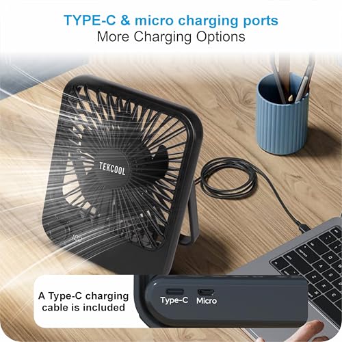 Image of TEKCOOL Slim Portable Desk Fan, 0-100 Speeds Adjustable Mini Fan, Rechargable Fan with Fragrance Function, Long Battery-Life Personal Fan for Home Outdoor, an Aromatherapy Tablet Included(Black)
