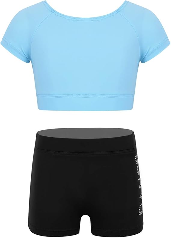 Mädchen Sport Set Crop Top + Shorts - Tanz & Gym Outfit