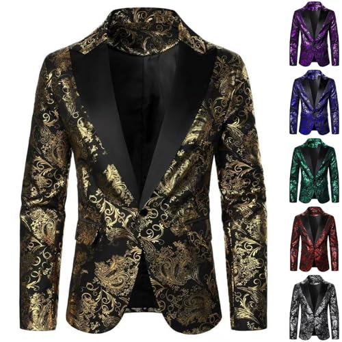 Cambkatl Men's Slim Fit Shiny Paisley Blazers One Button Prom Tuxedo Suit Jackets for Wedding Dinner Party Banque2