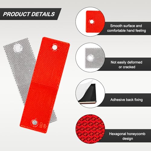 Image of DXNQ 16 PCS Safety Trailer Reflectors Self Adhesive Reflector, Round ABS Stick-on Spoke Reflective Car Reflector Sticker, Warning Reflectors with Mounting Hole for Trailer Truck Gate Post