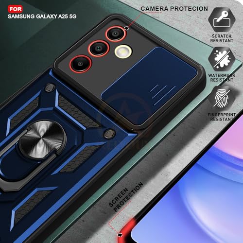 Image of Armor Bumper Back Cover Case for Samsung A25 5G | Rotating Camera Cover, Ring Holder & Kickstand | Heavy Duty & 360 Degree Protection Samsung A25 5G Back Cover (Blue)