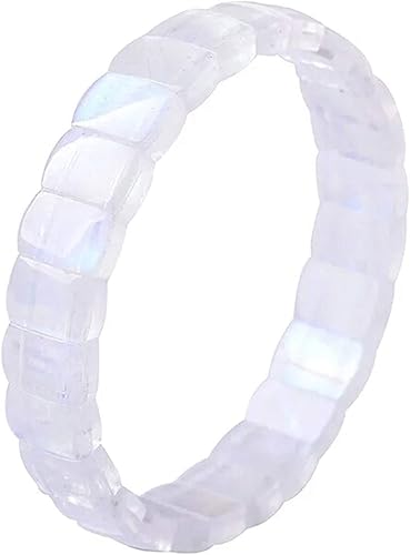 Pulsera de piedra lunar natural de 0.433 x 0.197 in, joyería para mujeres y hombres, piedra preciosa azul clara, cuentas redondas, pulsera elástica