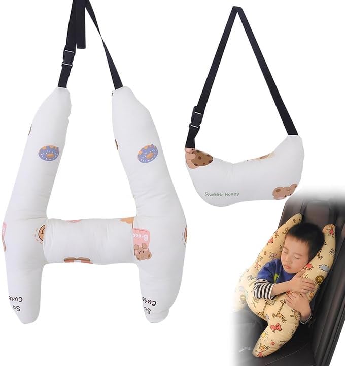 Miniatura 1 de Forma de H - Soporte para la cabeza del coche para niños, almohadas de viaje para asiento de automóvil para apoyar el cuerpo y la cabeza, almohada