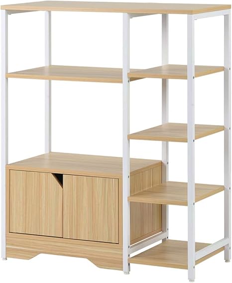 Amazon キッチンボード キッチン収納 レンジラック キッチンカウンター 食器棚 収納棚 収納家具 本棚 一人でも組み立て 幅80 奥行35 高さ96 5cm 戸棚と日本語説明書付き ナチュナル 食器棚 オンライン通販