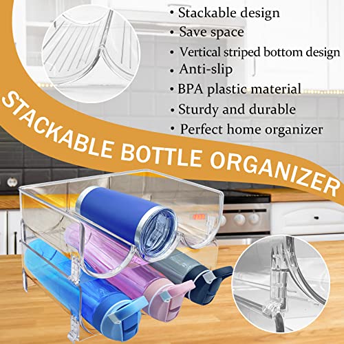 2 Pack Water Bottle Organizer, Stackable Plastic Water Bottle Holder Rack for Kitchen Cabinet, Fridge Pantry Home Organization and Storage Bins, Sports Flask Insulated Tumbler Travel Mug Cup Organizer - Thumbnail 3