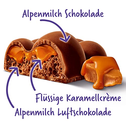 Milka Mmmax Luflée Caramel – Alpenmilch-Schokolade mit flüssiger Karamellcrème und Luftschokolade – 250g
