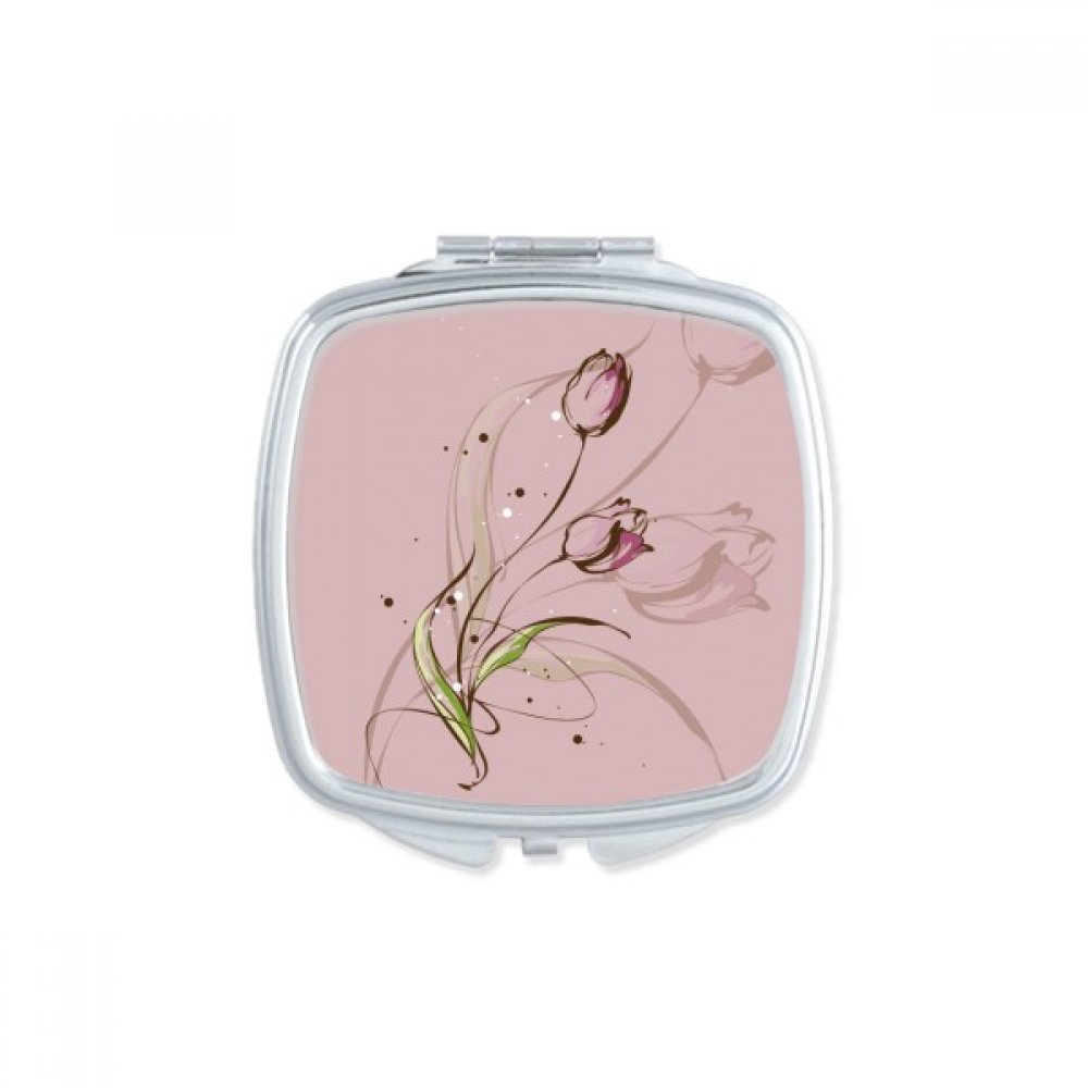 Miroir de maquillage compact portable rose motif fleur de tulipe
