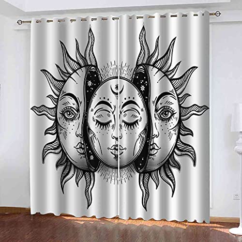 Rideaux salon imprimé 3D soleil design moderne noir et blanc - 2