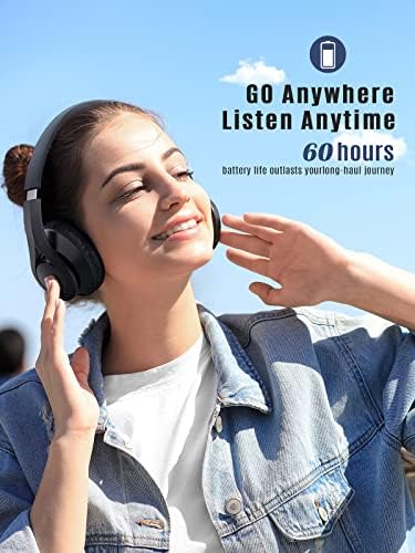 Wireless Headphones with Microphones, 60H Playtime Wireless 5.0 Over Ear headphones Wireless Wired Modes, Stereo Sound, Foldable Headset for Kids, Teens, Adults, Work, Study, Travel