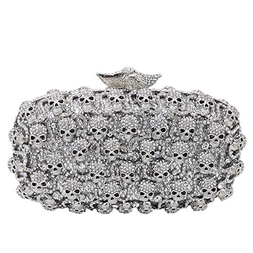 Image of Boutique De FGG Skull Crystal Clutch Purse for Women Formal Rhinestone Clutch Evening Bag Halloween Minaudiere Handbag,Mini