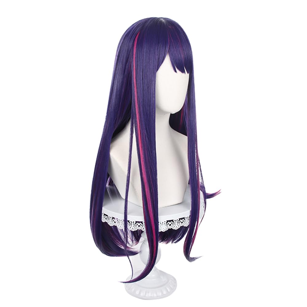 Anime Oshi no Ko Ai Hoshino Wig Purple Long Hair Wigs with Bangs for Girls and Women + Free Wig Cap