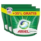 Ariel All-in-1 Pods Deterente Lavadora Líquido en Cápsulas/Pastillas 105 Lavados (3 x 26+9) Original, Aroma Limpio y Fresco Incluso en Frío