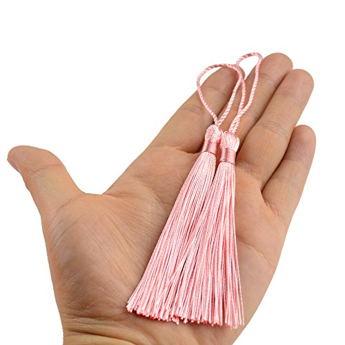 Image of 100pcs 13cm /5 Inch Silky Floss Bookmark Tassels with 2-Inch Cord Loop and Small Chinese Knot for Jewelry Making, Souvenir, Bookmarks, DIY Craft Accessory (Light Pink)