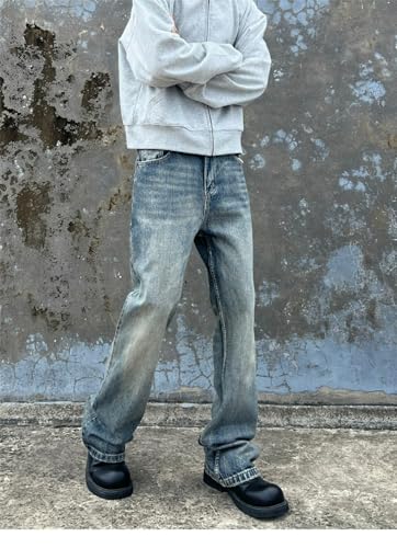 Jeans Pants Trouser Denim Retro Washed Blue Flared Casual Commuter Straight Leg for Men4