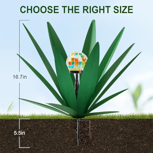Image of TOMBABY Solar Rustic Garden Style Metal Agave Plants Outdoor Patio, Home Decor Hand-Painted Metal Agave Garden Patio Statues, Suitable for Desert Areas, Outdoor Lawn Decorations (1 Solar Green)