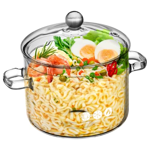 Garneck Olla de vidrio transparente de alta calidad con tapa y doble asa resistente al calor para alimentos para bebés, sopa de verduras y fideos instantáneos para cocinar de forma segura en casa Garneck Olla de vidrio transparente de alta calidad con tapa y doble asa resistente al calor para alimentos para bebés, sopa de verduras y fideos instantáneos para cocinar de forma segura en casa