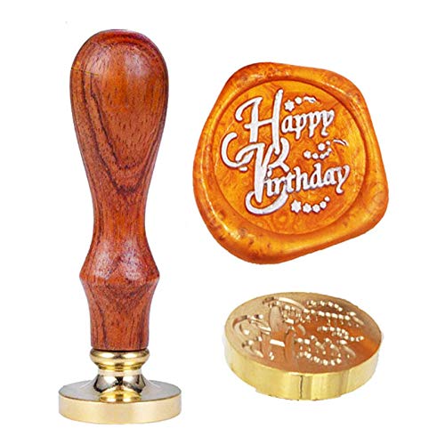 Happy Birthday Wax Seal Stamp,YGHM Natural Rosewood Handle Sealing Wax Stamp Kit Gift Wine Package Wedding Invitations Card Envelope Vintage Seal Stamp