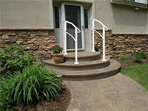 Metty Metal Outdoor Stair Railing,White Handrails For Outdoor Steps 2 Step Handrail Fits 1 To 2 Steps Transitional Handrail With Stair Railing Kit(White) #TOP6