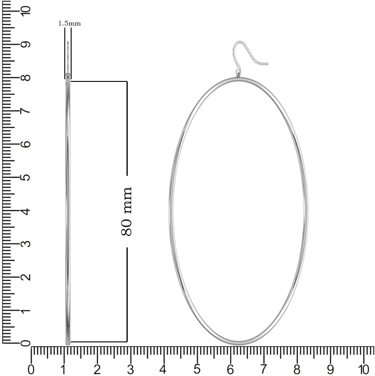 10K Gold Plain Hoop Earrings for Women (50mm to 80 mm length)