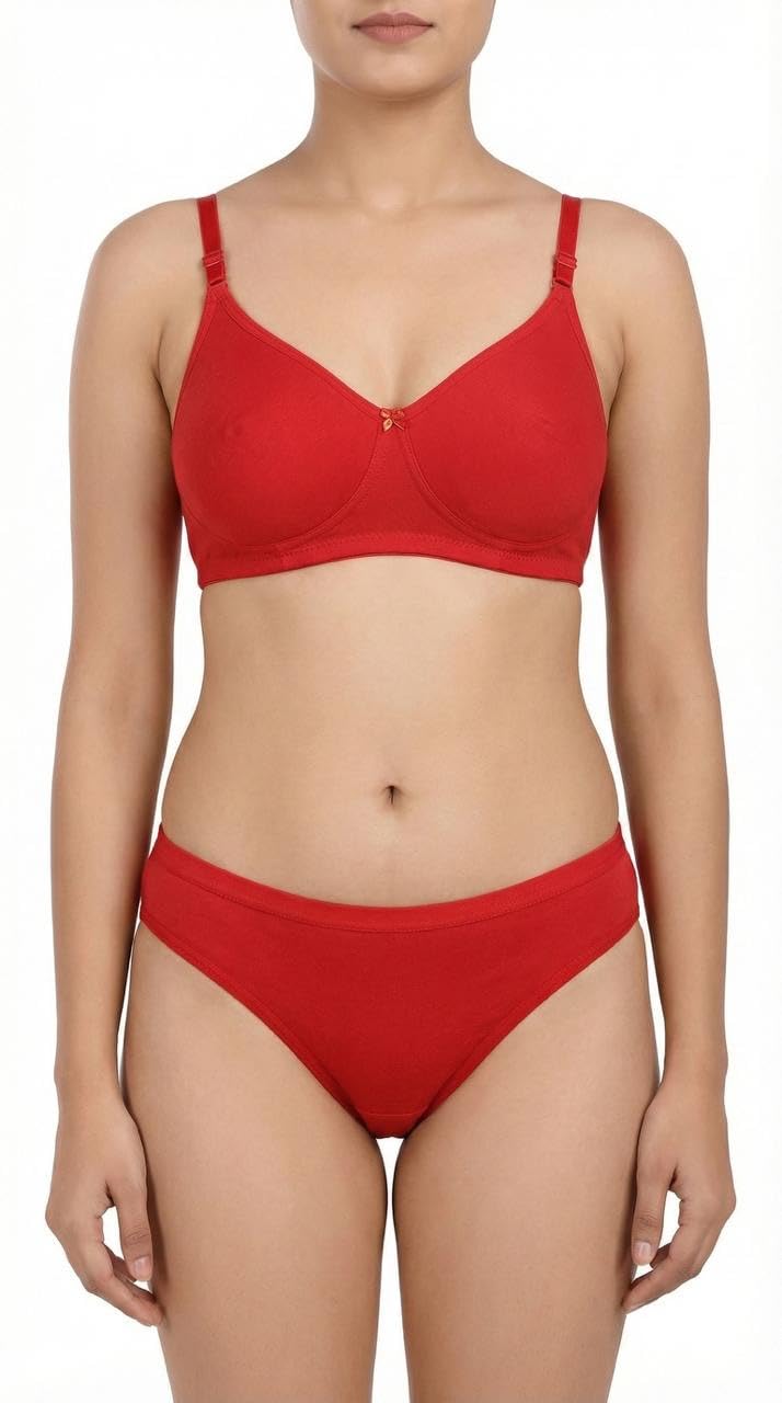 Women Padded Red Bra and Panty Set-image-43