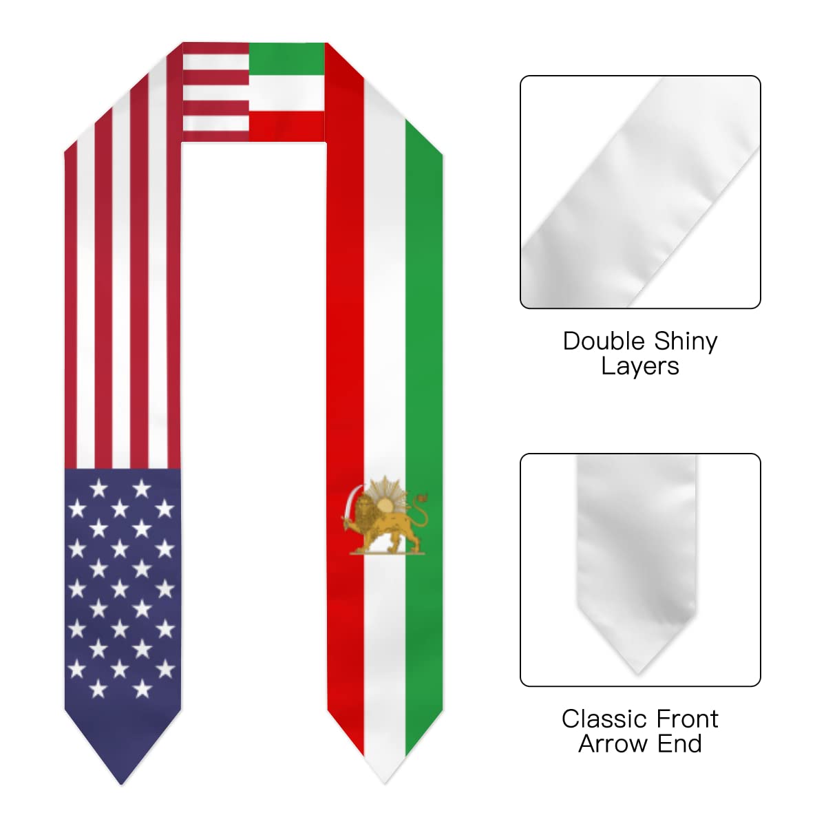 DABOYOZHZH Iran Persia Sun Lion & USA United States Flag Graduation Shawl Sash Stole Wraps Scraf For International Study