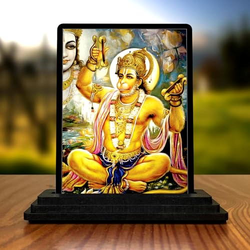 Image of Hanuman Wooden Idol - Glossy Finish 7.5X10cm | Murti for Car Dashboard & Home Temple | Perfect Small Statue for Door Entrance & Puja | Enhance Spaces