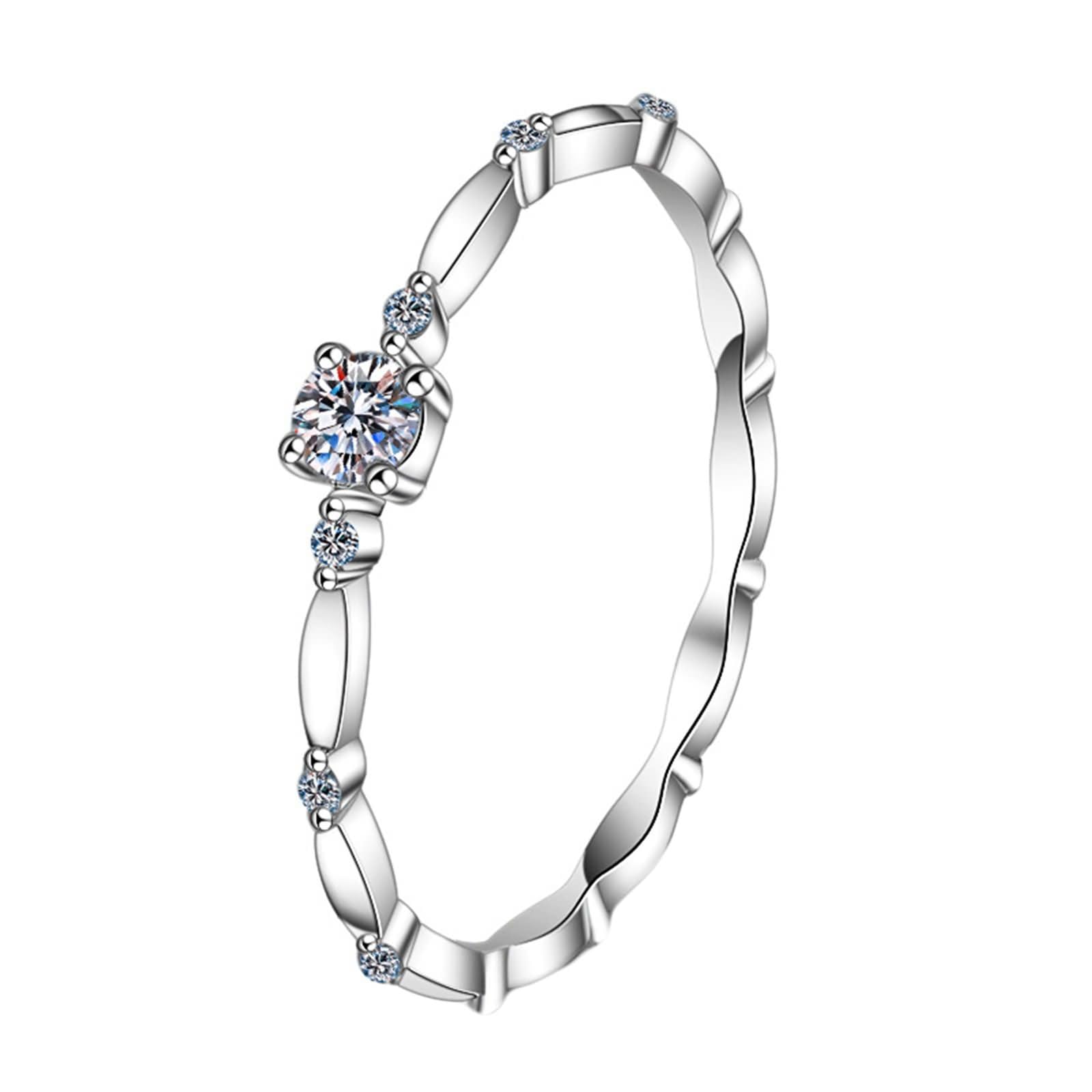 Anillo de Boda Mujer Oro Blanco 9K / 14K / 18K, Redondo con Diamante Creado de 0,1ct, Anillos Eternidad Mujer Plata