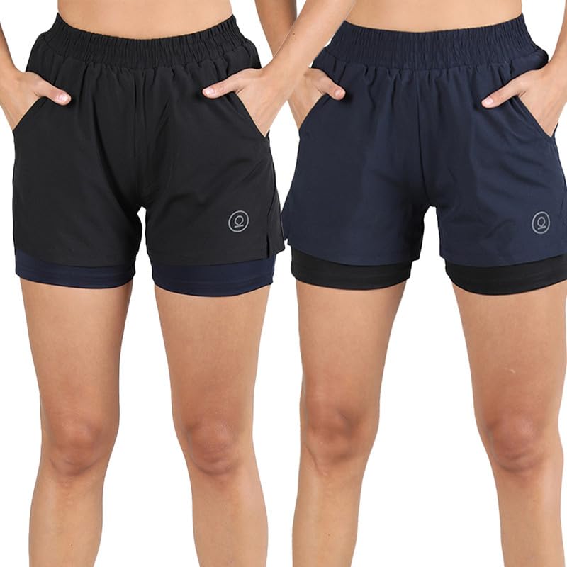 Image of CHKOKKO Double Layered Sports Combo Gym Workout Running Shorts for Women