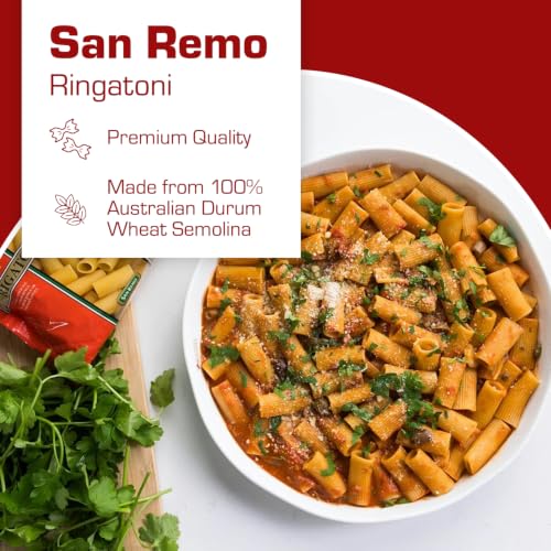 Image of San Remo Rigatoni Pasta 500g | Healthy No Maida | Australian Durum Wheat Semolina | Ridged Tube Shape | Holds Chunky Sauces | Ideal for Bakes | Vegan