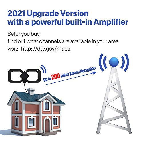 Amplified Digital HD TV Antenna 200 Miles Range - Support 4K 1080P Fire TV Stick and All TV's with Latest Indoor Powerful HDTV Amplifier Singal Booster - 13.2ft Coax Cable - Thumbnail 2
