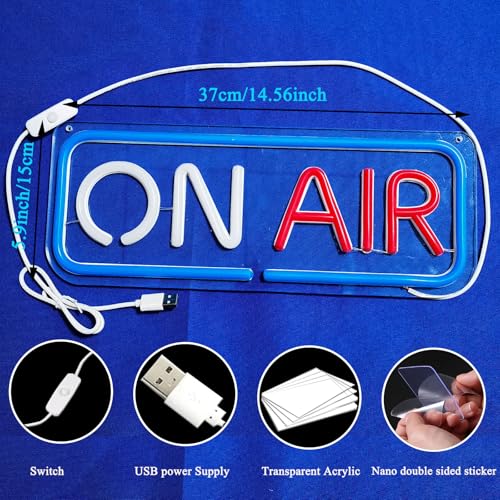 Image of On AIR Neon Sign - On AIR Led Neon Sign with Transparent Acrylic Backplate For Live Streaming Studios, Bedrooms, Cafes Home, Bar, Club, or Garage Live Streamers & Gamers, Designers, Home Use (on air(Blue Red White))