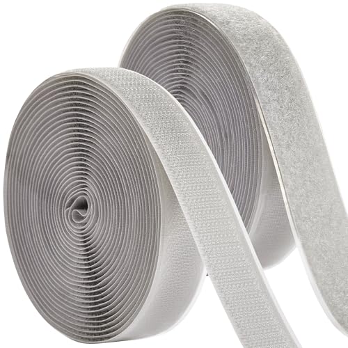 Image of ECOHomes (16 FT x 3 /4 Inch) Strips with Adhesive for Fabric, Grey | No Sew, Stick On for Fabric, Sticky Back for Clothes, Curtains, Heavy Duty, Double Sided Hook and Loop Hem Tape Fasteners