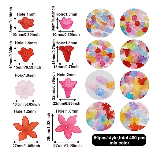 Craftdady 400Pcs Tulip Flower Bead Cap Acrylic Floral Petal Frosted Clear End Cap Drilled Flower Bead Charm for Jewellery Making Necklace Bracelet - Image 4