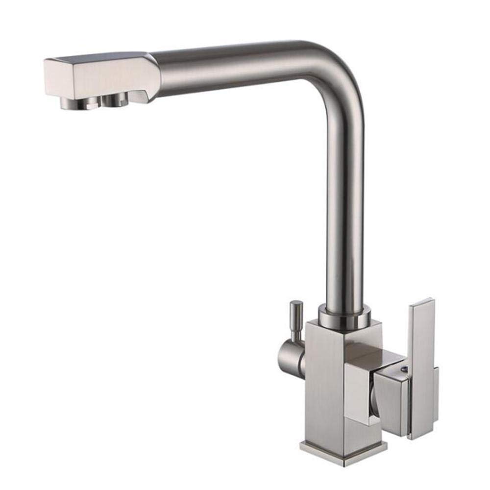 Kitchen Taps 3 Way Sink Mixer Tap Brass Hot and Cold Pure Water 360° Rotation Direct Drinking Filtered Faucet Nickel