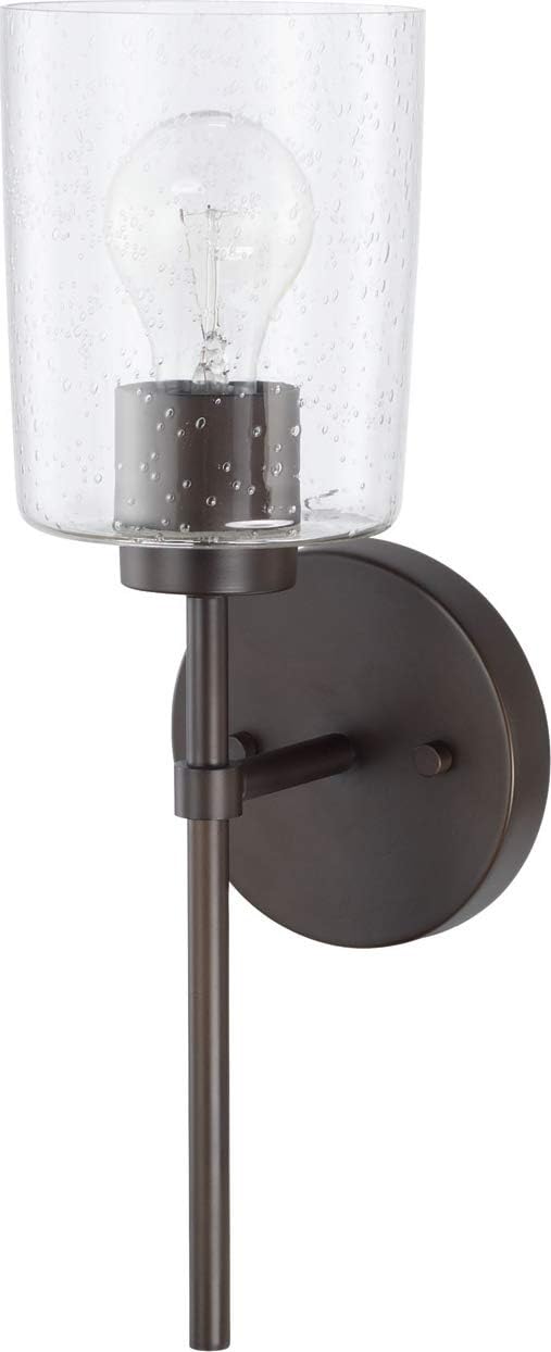 HomePlace Lighting 128521BN-449 Greyson Urban/Industrial Clear Seeded Glass Bathroom Vanity Wall Light, 2-Light 200 Total Watts, 9" H x 15" W, Brushed Nickel