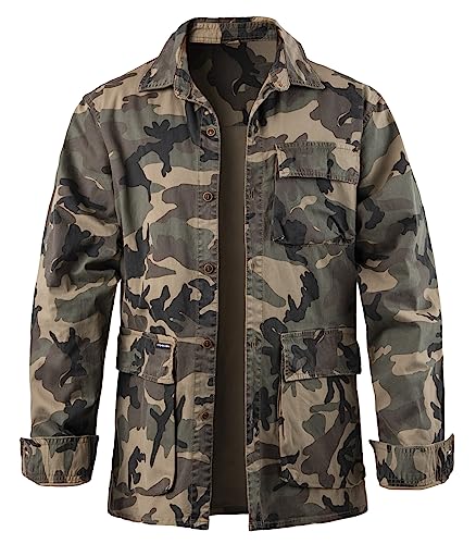Harbrosrce Herren Outdoor Tactical Hemd Langarm Weinlese Armee Hemd Dick Baumwolle Freizeithemd Funktionshemd Arbeitsshirt für Männer