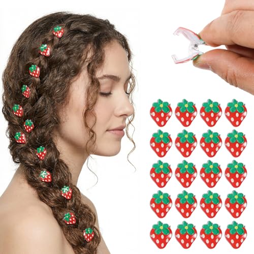 20 Pcs Mini Strawberry Hair Clip Cute Tiny Hair Claw Non Slip Sweet Barrettes Hairpins Fruit Hairs Claw Clip Fashion Hairs Accessories Fruit Daily Hairpins for Women Daily Birthday Party
