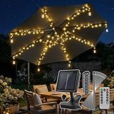Sekey Sonnenschirm Beleuchtung Solar LED Lichterkette mit 136 LEDs & 8 Glühbirnen, Fernbedienung 8 Modi, Garten Terrasse Party Deko Licht für Ampelschirm und Sonnenschirm