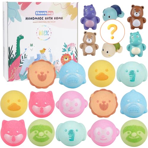 SHUCHING 14 Bombas de Baño Animales Niños, Bolas de Baño Infantiles con Pistola de Agua de Juguete, Set de regalos de Cumpleaños, Navidad, Halloween
