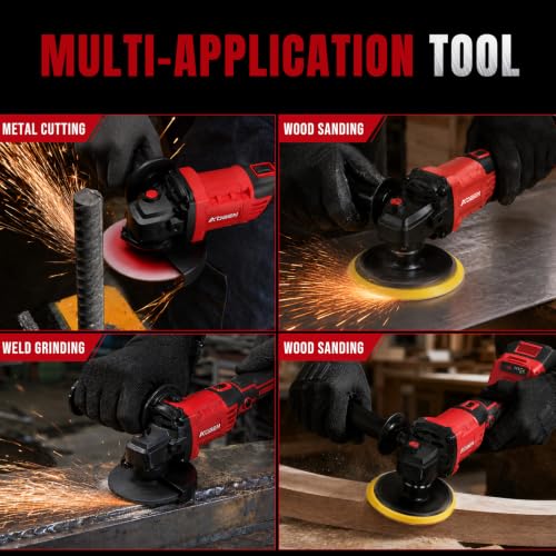 Image of AOBEN 21V Cordless Angle Grinder 4-1 /2 Inch, 6-Speed Power Brushless Cut Off Tool Kit, Lock-On Switch, with 2x4.0Ah Battery & Charger, for Metal Cutting, Grinding, Polishing