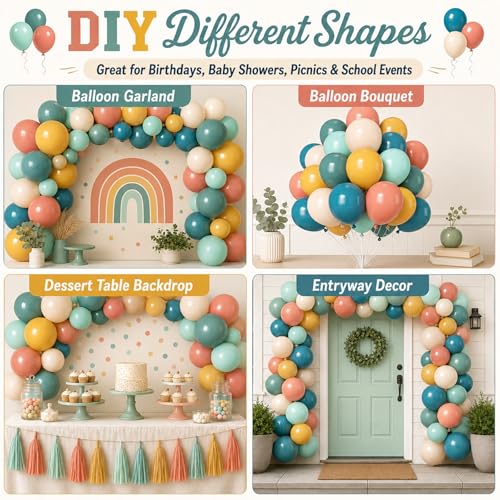 Image of Colorful Balloons, 60Pcs Retro Multicolor Balloon, 12 Inch Latex Vintage Rainbow Balloons for Baby Shower Kids Birthday Party Carnival Graduation School Event Picnic Boho Theme Party Decoration
