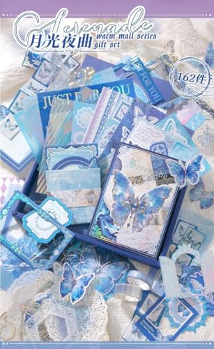 Image of MGNLR Vintage Aesthetic Scrapbook Kit(346Pcs) Scrapbooking Supplies Kit with Bullet Junk Journal,Stationery,A6 Grid Notebook Journaling Gift for Girl (Night Reminder Moonlight)