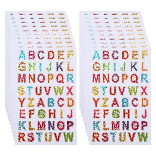 Bewudy Lot de 20 feuilles d'autocollants à paillettes avec lettres autocollantes colorées pour bricolage, scrapbooking, décoration