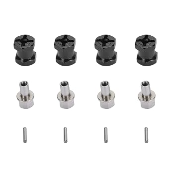 4-Piece RC Wheel Hex Spacer Set - 12mm Diameter and 15mm Length Aluminum Alloy Extensions with Metal Locking Nuts, for Stability and Performance Enhancements Black